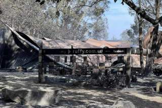 Burnt out building in the January 2026 bushfires at Ruffy.
