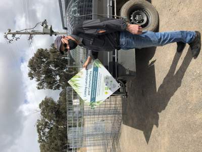 Robert McMaster with his tree guards and sign. 