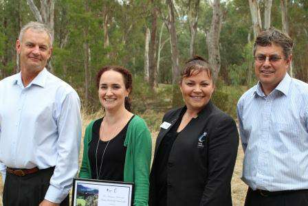 Goulburn Broken Catchment Management Authority Board chair Murray Chapman, Ken Sampson Memorial Fairley Leadership Scholarship recipient Rhiannon Apted, Fairley Leadership Program executive director Amanda McClaren and Goulburn Broken Catchment Management Authority CEO Chris Norman.