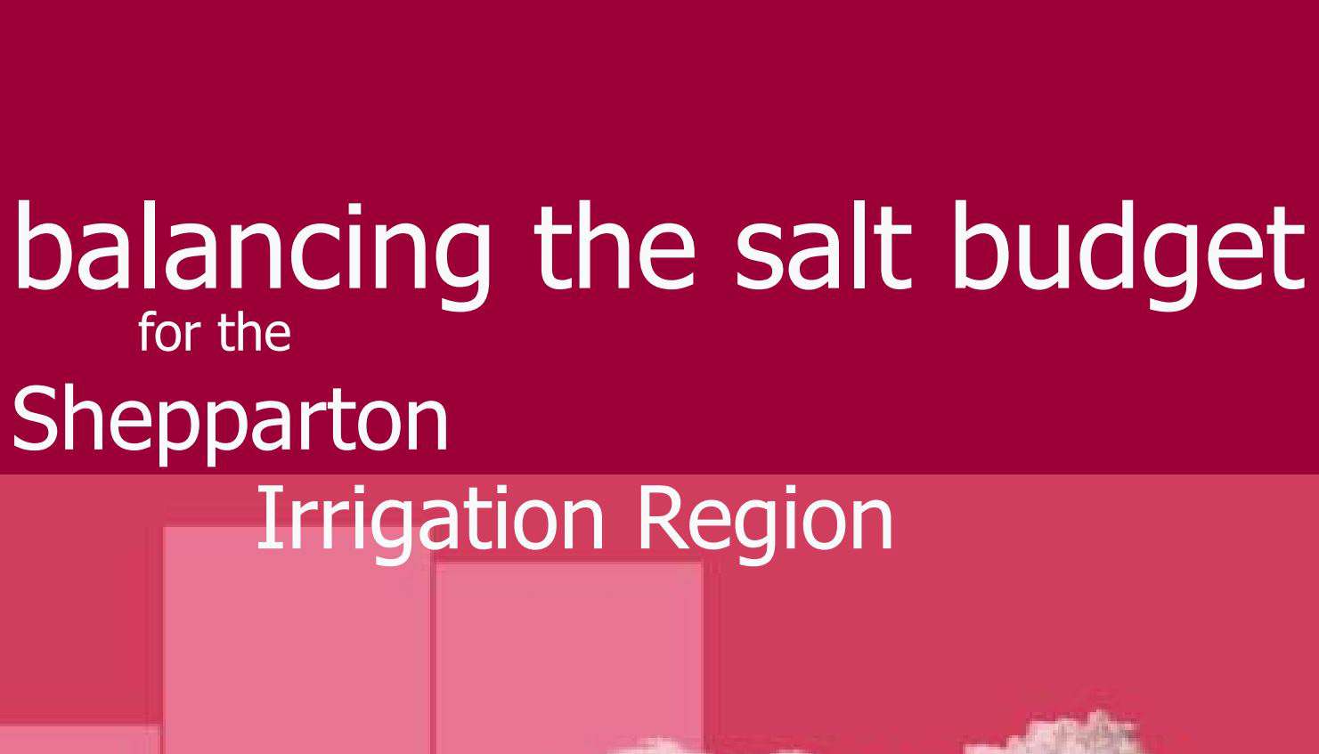 Cover of Balancint the salt budget for the Shepparton irrigation Region